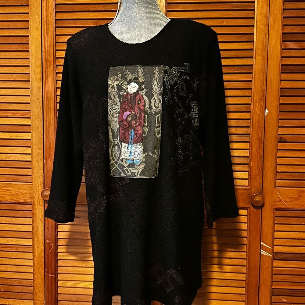 Vintage RARE Staley Gretzinger Black Unique Japanese Graphic Art Tunic Sweater